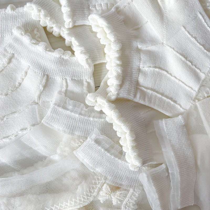 Women’s Ankle Socks Set of 5 Mesh Floral Pattern Ruffle Trim Breathable Hosiery