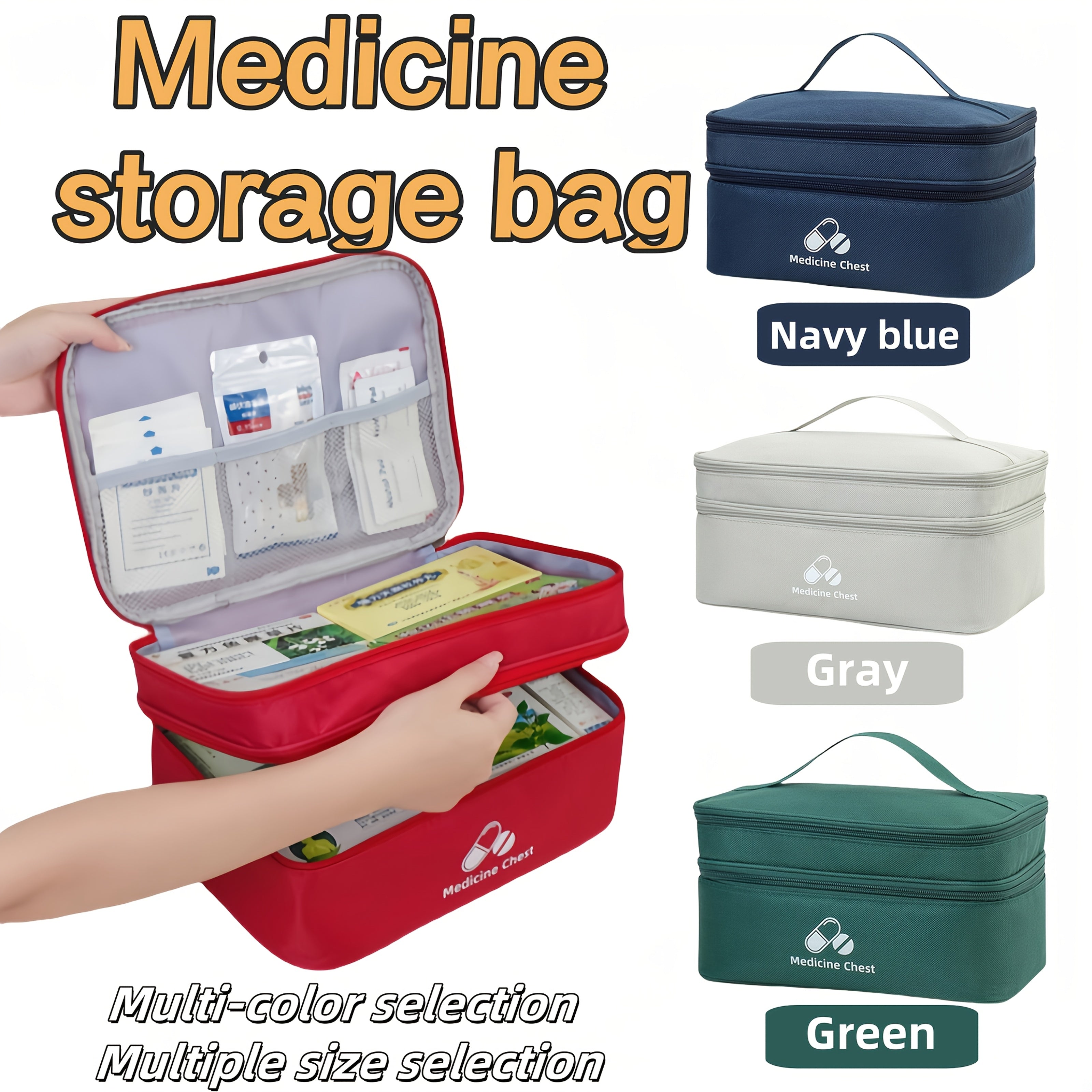 Unisex Nylon Large Capacity Medicine Storage Bag with Zipper Dustproof