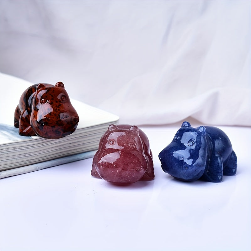 Hand-Carved Natural Crystal Hippo Figurine Small Stone Home Decor Gift