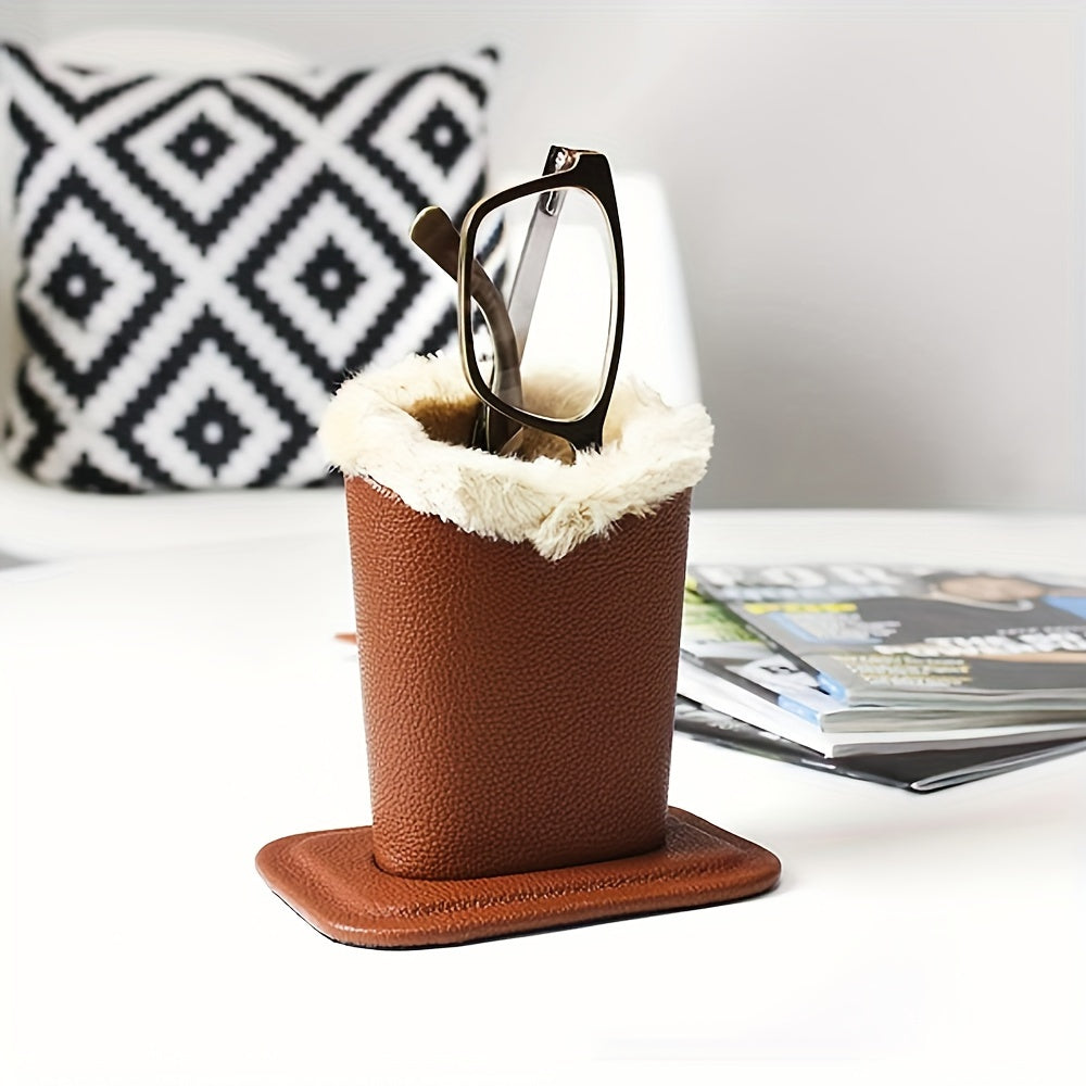 Искусственный кожаный настольный органайзер с мягким внутренним покрытием из искусственного меха для очков и кистей для макияжа, коричневый или черный