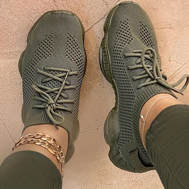 Women's Casual Sneakers, Lightweight Round Toe, Lace Up, Solid Color