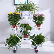 Ichki va tashqi o'simliklar uchun yashash xonasi yoki balkon uchun g'ildirakli metall gullar stendi.