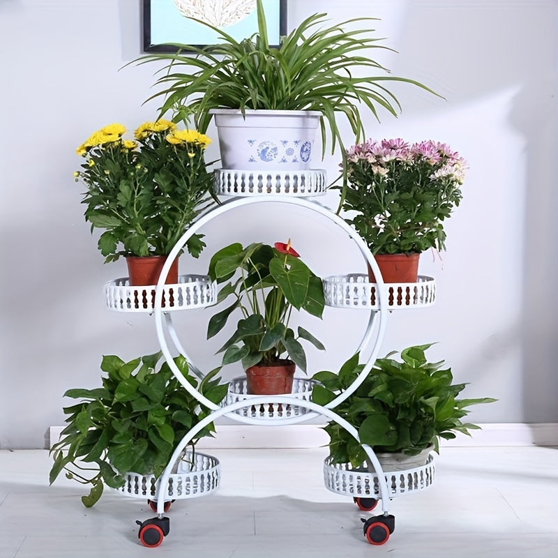Metal Flower Stand with Wheels for Indoor and Outdoor Plants in Living Room or Balcony