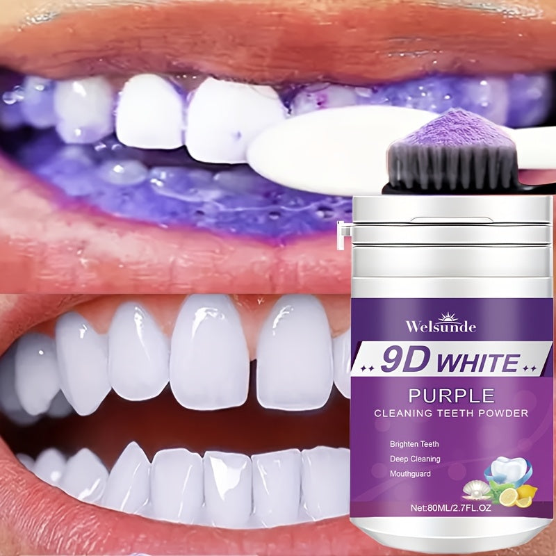 Travel Size Purple Teeth Whitening Powder 2.7oz Minty Fresh Deep Clean Gentle on Gums
