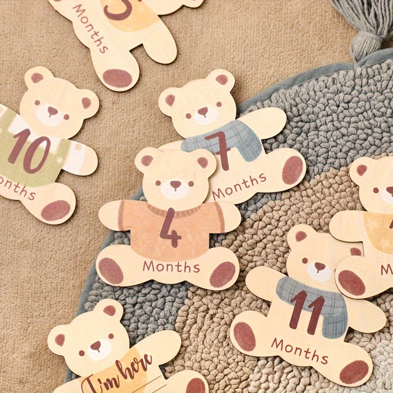 First Year Milestone Teddy Bear Photo Props Set for Birth Announcements and Celebrations