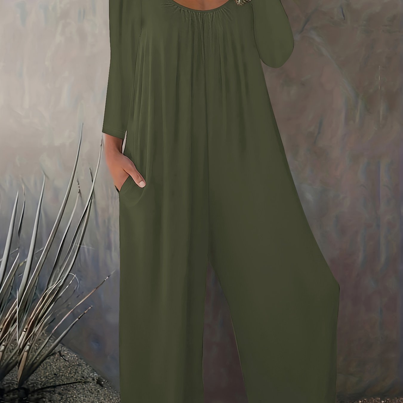 Women's Long Sleeve Jumpsuit with Pockets, Wide-Leg Lounge Pants, All-Season Comfort