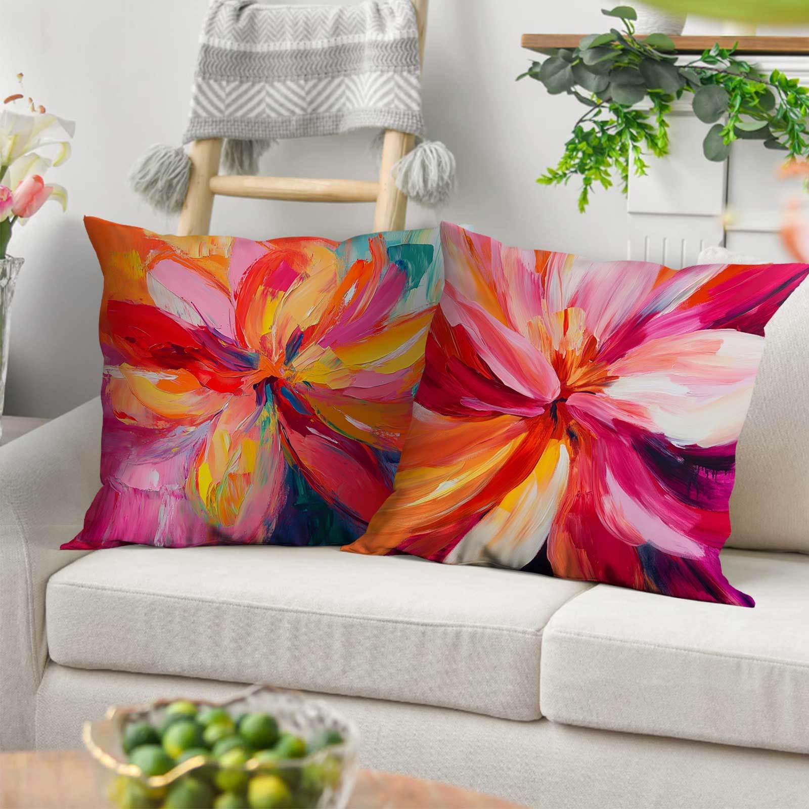 Set of 4 Modern Floral Throw Pillow Covers Polyester Zipper Closure All-Season Decor