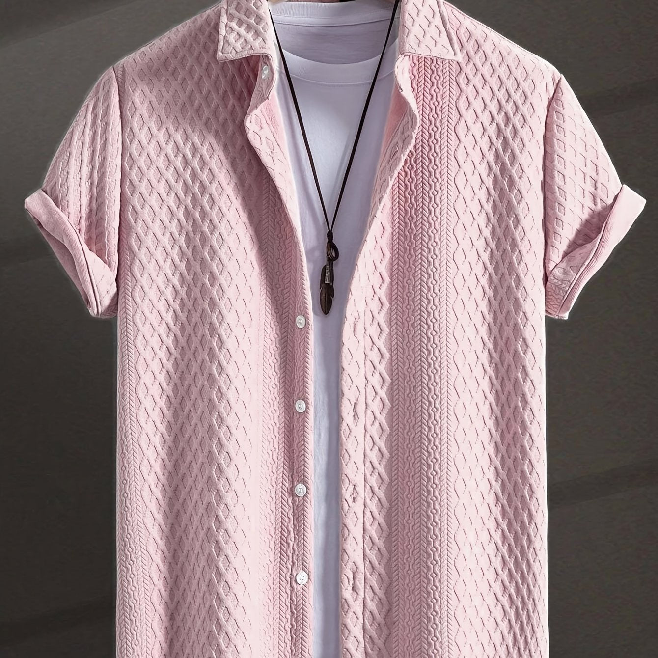 Men's Short Sleeve Solid Color Geometric Pattern Woven Shirt Summer Cotton Polyester