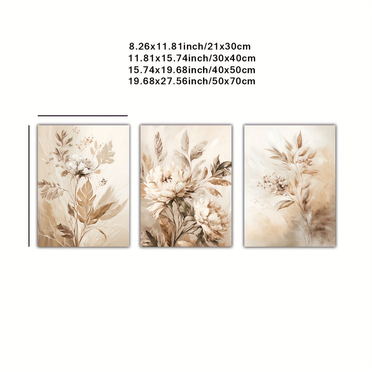 Set of 3 Frameless Floral Canvas Wall Art Prints for Home and Office Decor