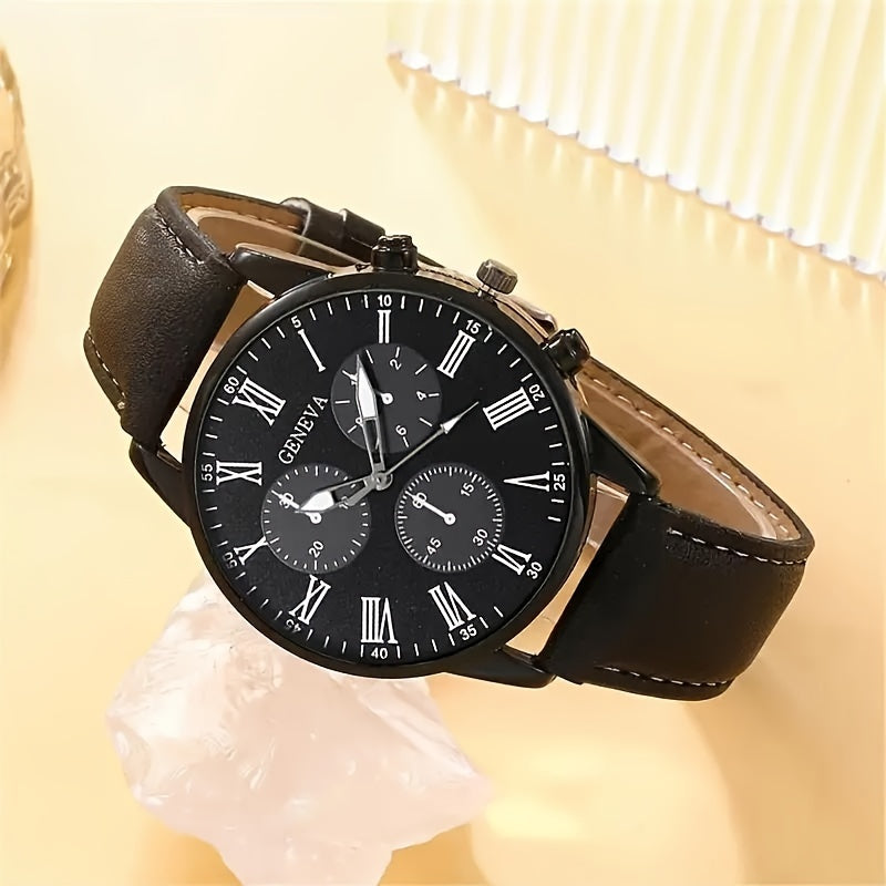 Set of 5 Casual Men's Quartz Watches with PU Leather Straps and Tree of Life Jewelry