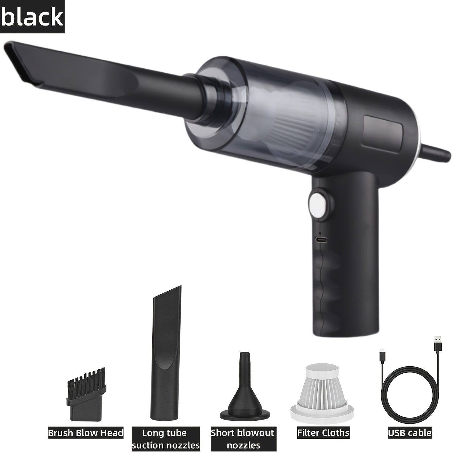 Aspiradora portátil para coche, extractor de polvo de plástico con filtro de tela