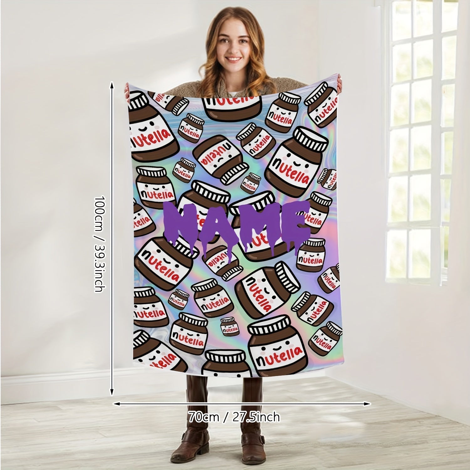 Custom Cartoon Nutella Pattern Flannel Fleece Blanket for Bed Couch Camping