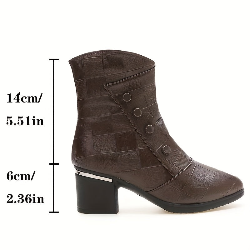 Women's Fleece-Lined Mid-Calf Ankle Boots with Block Heel in Black and Brown