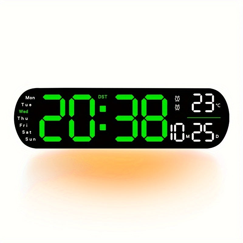 Digital Wall Clock with Remote Control 13.7 Inch Large LED Display Dual Alarms Auto Dimmable Night Light