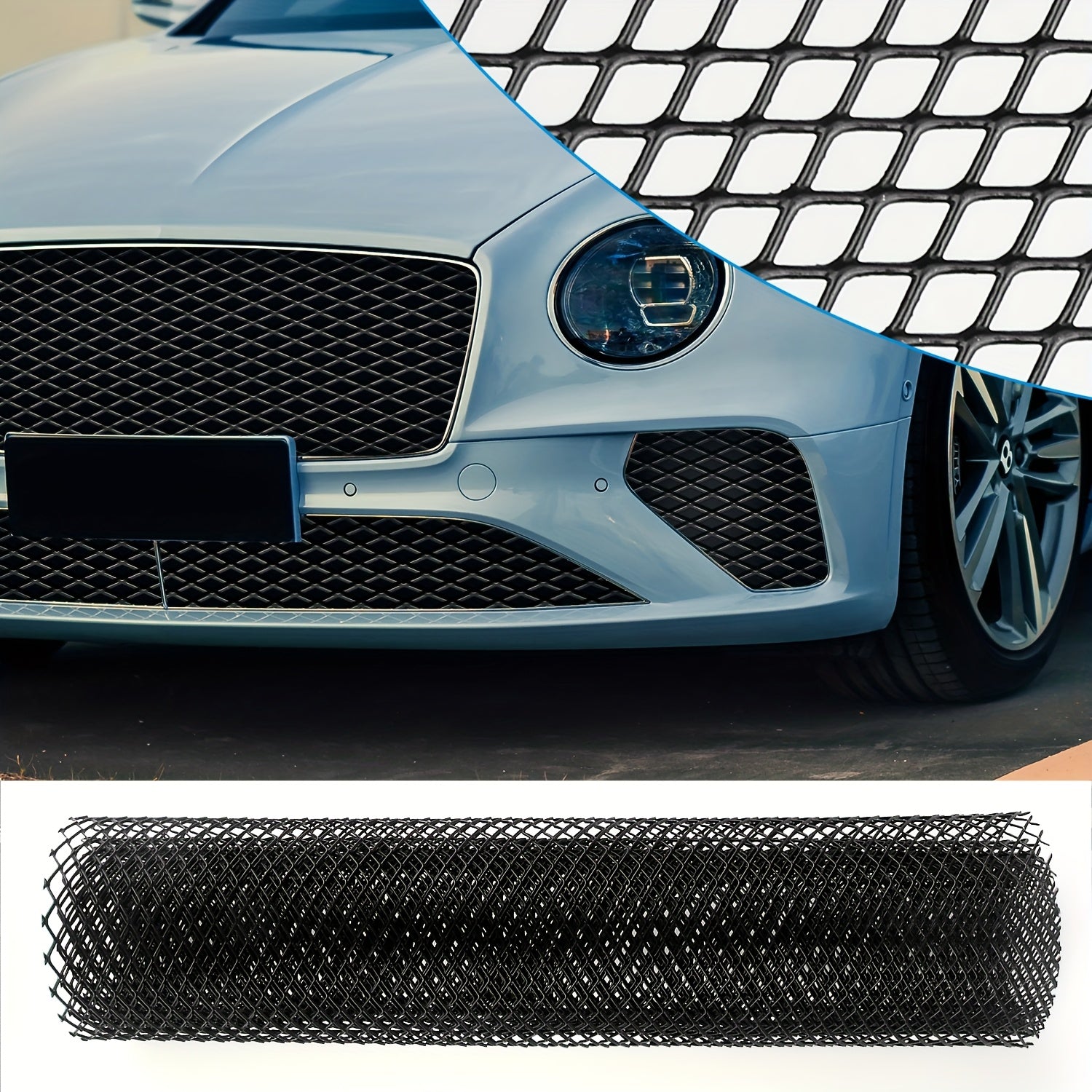Universal Aluminum Alloy Car Grille Mesh Black Rhombic 101.6cm x 33.02cm