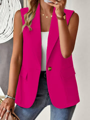 Women's Sleeveless Solid Color Button Front Lapel Vest for Spring and Fall