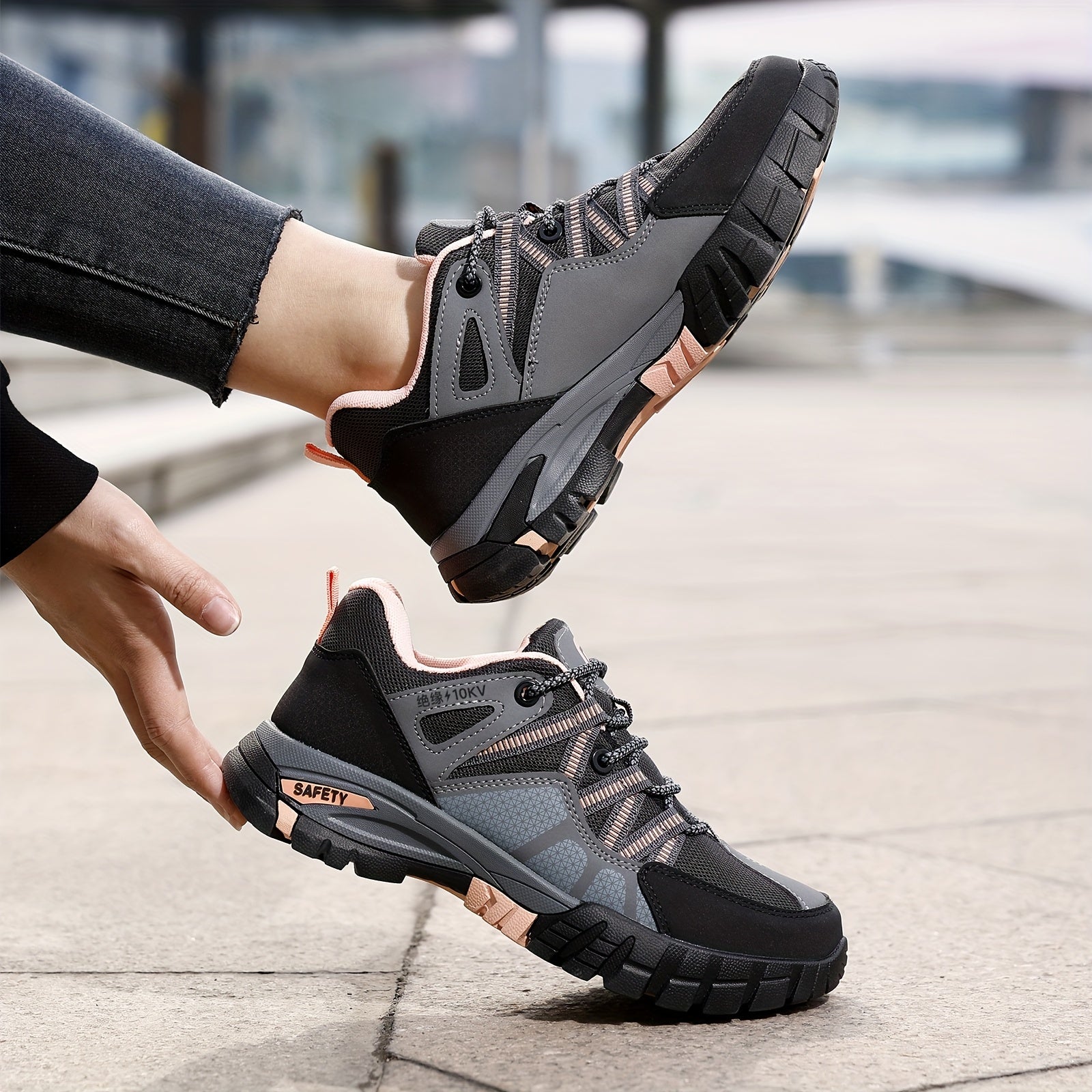 Women's Insulated Electrical Worker Shoes Anti-Puncture Slip-Resistant Steel Toe Black Pink