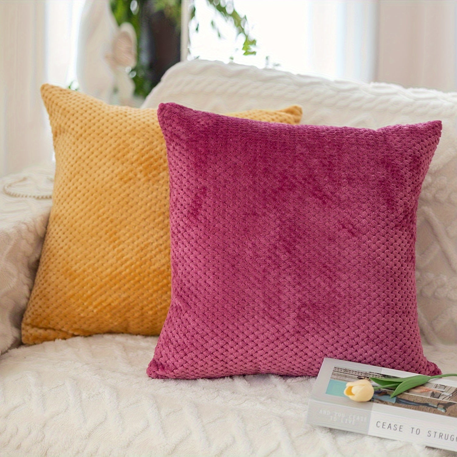 Pineapple Fleece Throw Pillowcase Square Cushion Cover for Sofa Bed Decor