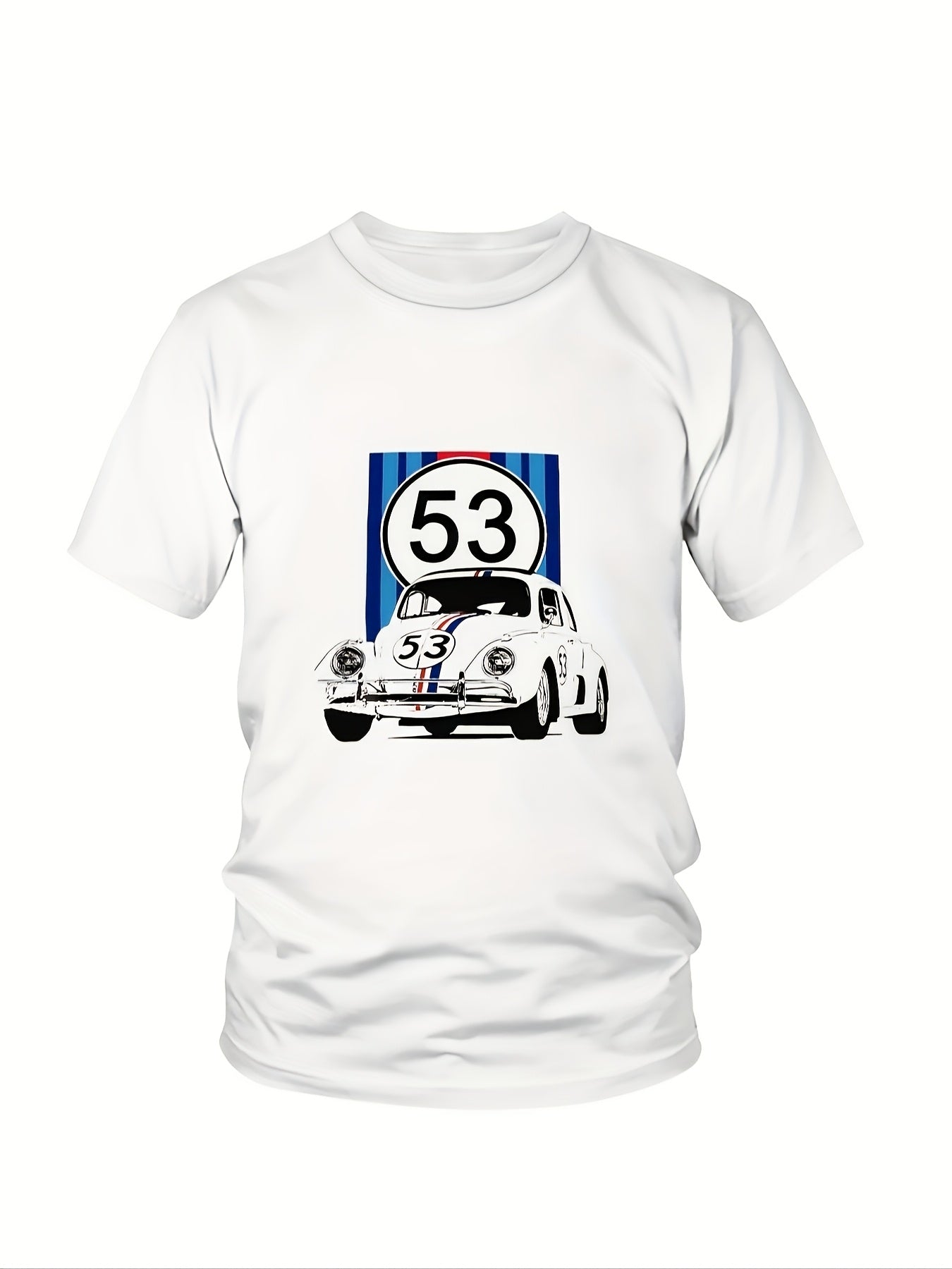 Erkaklar uchun Retro Poyga Grafik T-Shirt, 3D Chop Beetle Dizayni, Qora va Oq, Tasodifiy/Sport Uslubida Polyester Aralashmasi, KATTA O'lcham