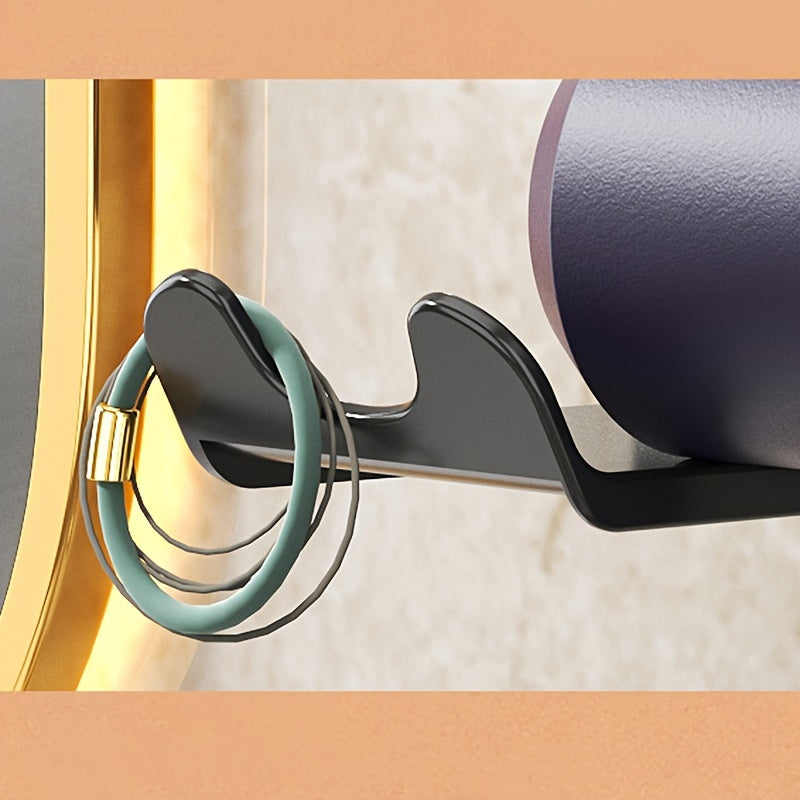 Wall-Mounted Bathroom Organizer Hair Dryer and Phone Holder No-Drill Installation