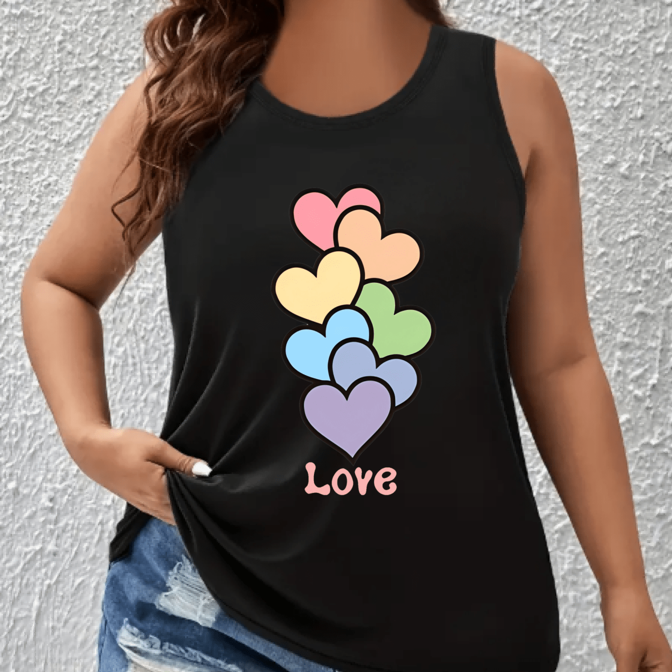 Plus Size Women's Tank Top with Heart Graphic Sleeveless Activewear Navy Blue