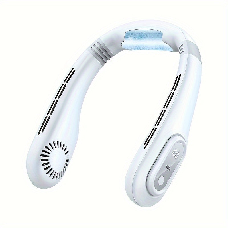 Lightweight White Portable Neck Fan with 3-Speed, Rechargeable Battery