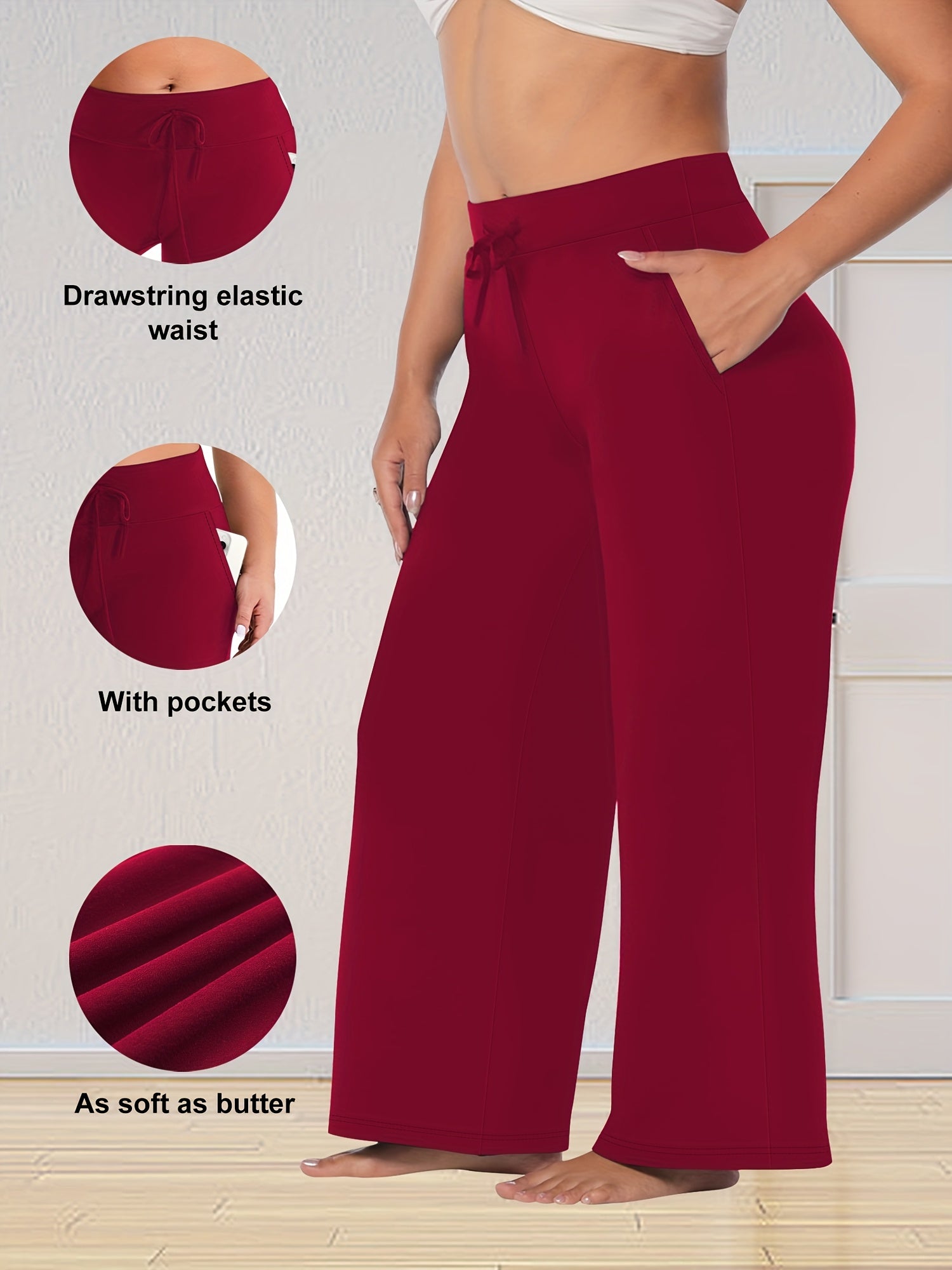 Plus Size Women's High-Stretch Wide Leg Yoga Pants with Pockets