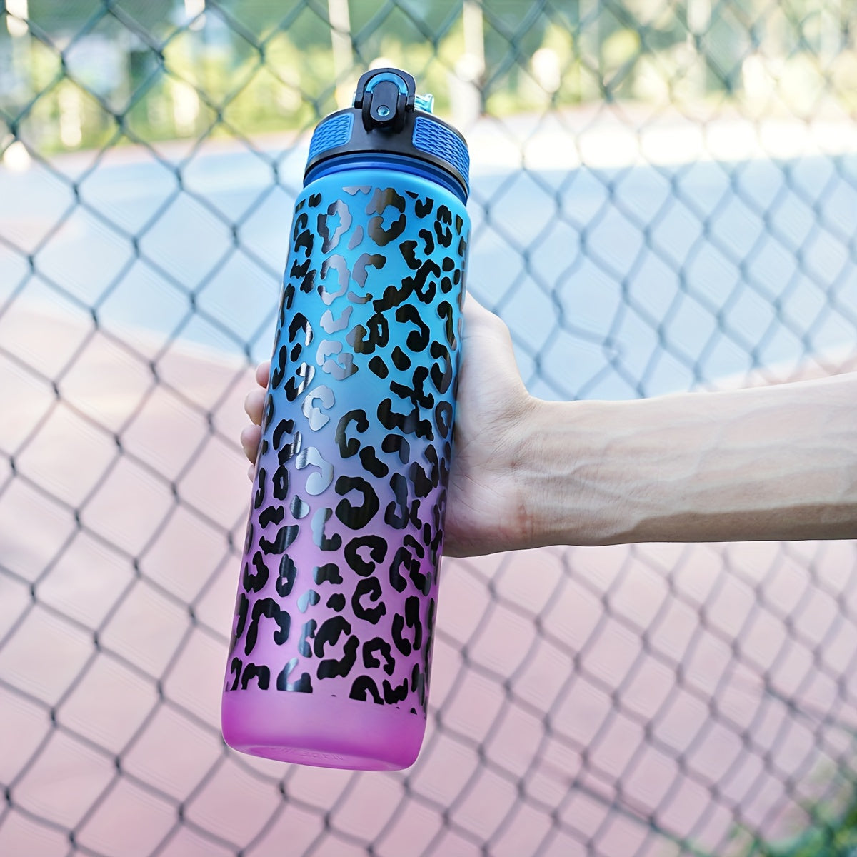 32oz Leopard Print Gradient Water Bottle BPA-Free for Hiking Camping Fitness