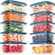 10-Piece Reusable Clear Plastic Food Storage Containers with Blue Lids for Kitchen Snacks and Produce