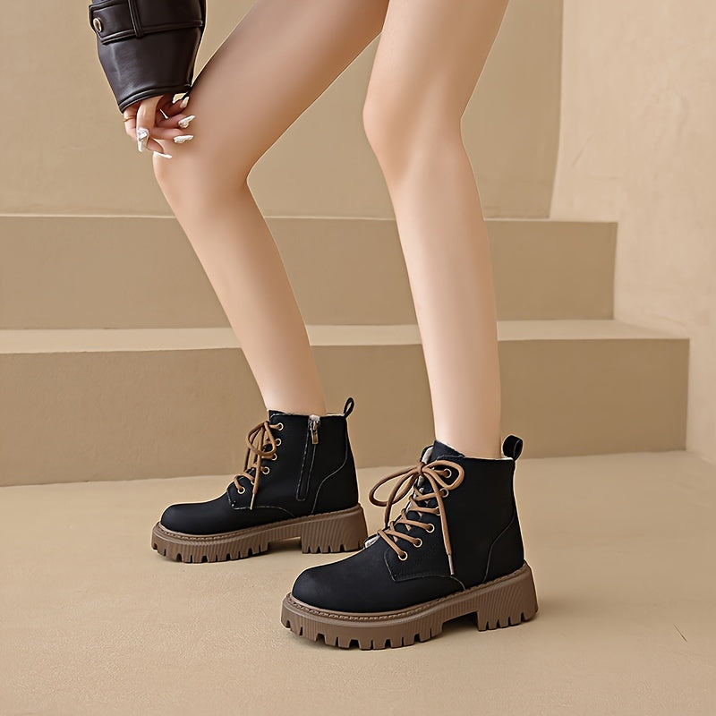 Women's Fashion Mid Heel Block Ankle Boots with Zipper Solid Color