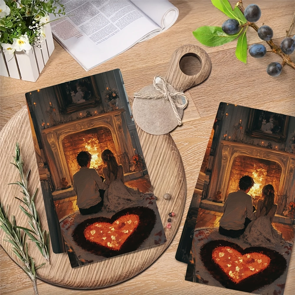 Set of 2 Ultra-Soft Absorbent Kitchen Towels Anime Couple Heart Rug 40x60 cm