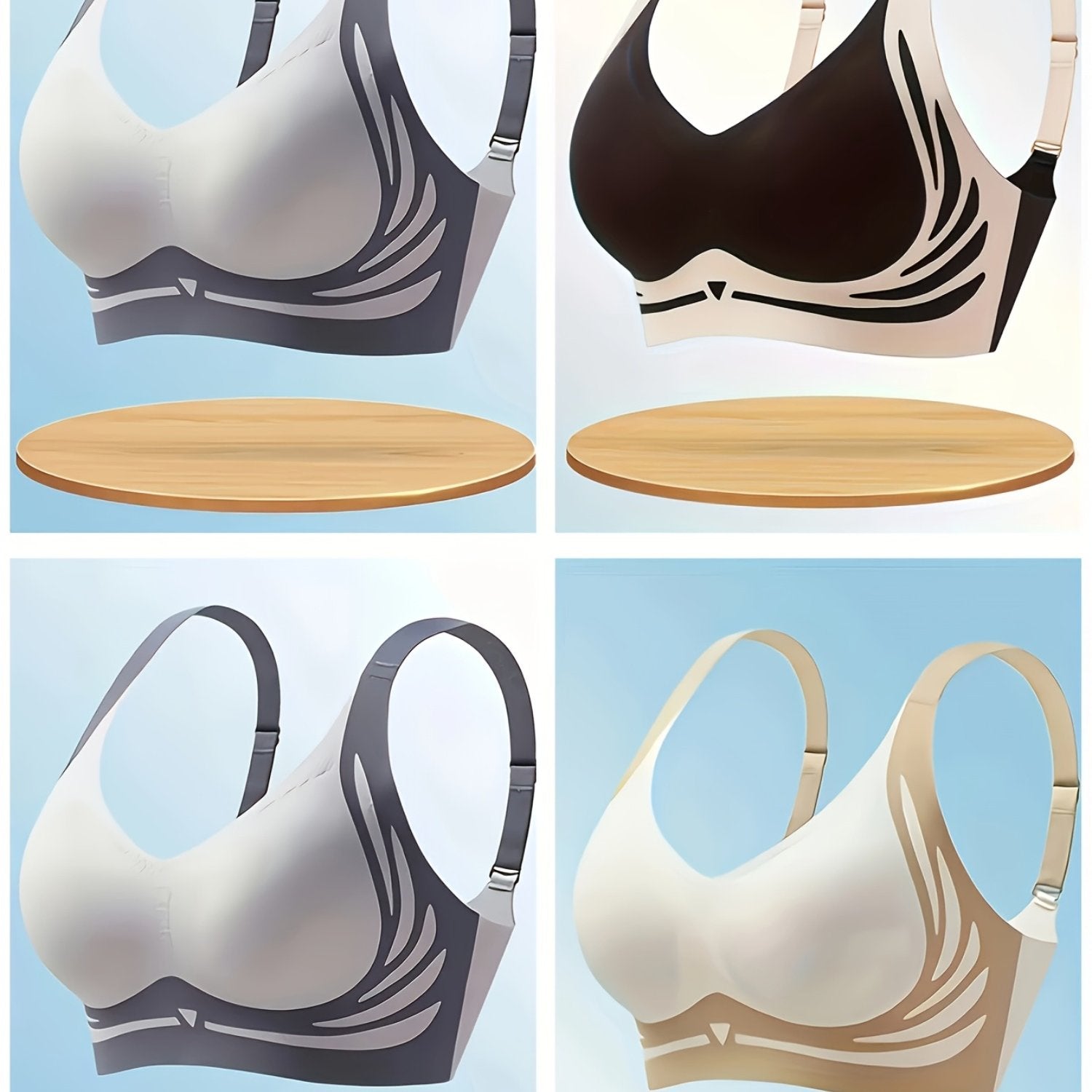 Women's Seamless Color-Blocking Sports Push-Up Bras Set of 4