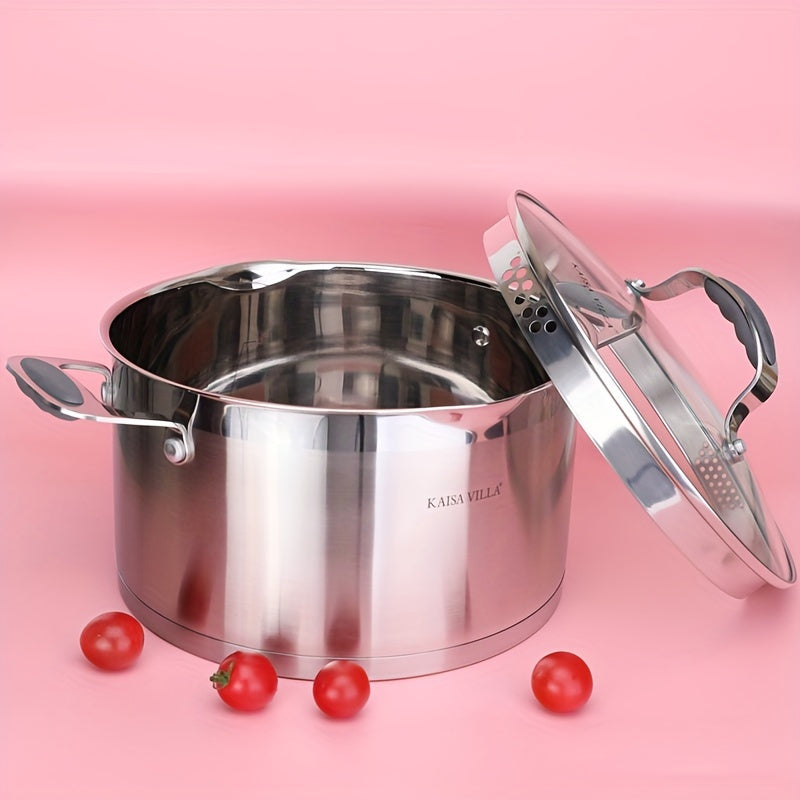 "Ikki tutqichli zanglamas po'latdan yasalgan sho'rva qozoni, qalin va yopishmaydigan, qaynatmalar, makaron, shirinliklar va souslar uchun mukammal - uyda foydalanish uchun ideal, sovg'a qutisida taqdim etilgan - Villa 304."