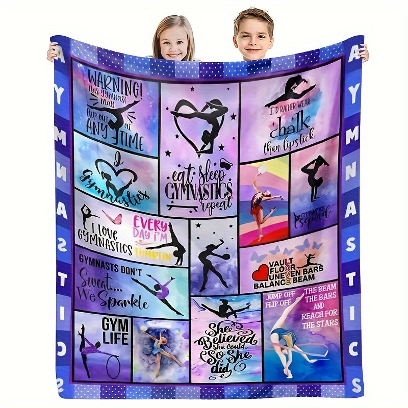 Gymnastics-Themed Flannel Throw Blanket Girl Print Soft Cozy for Camping Travel
