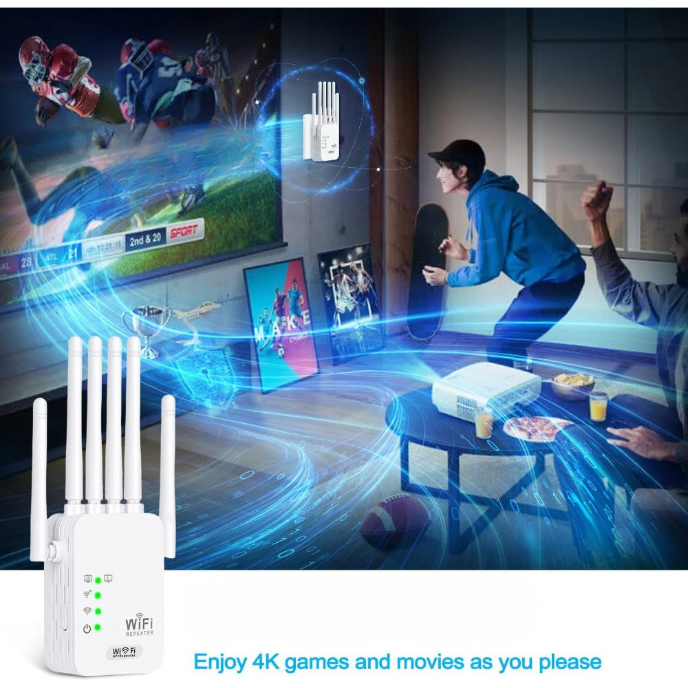 Uy va ofis uchun 1200m WiFi kengaytirgichi, 45+ qurilmani qo'llab-quvvatlaydi, 360° qamrov, Ethernet port bilan