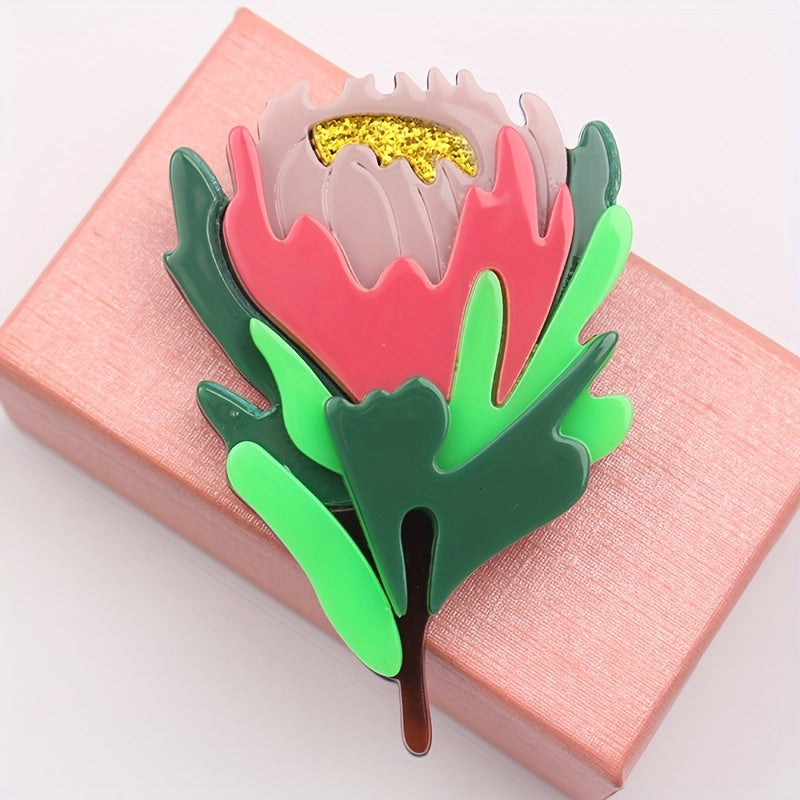 Vintage-Inspired Floral Brooch Acrylic Corsage Pin for Dresses and Sweaters