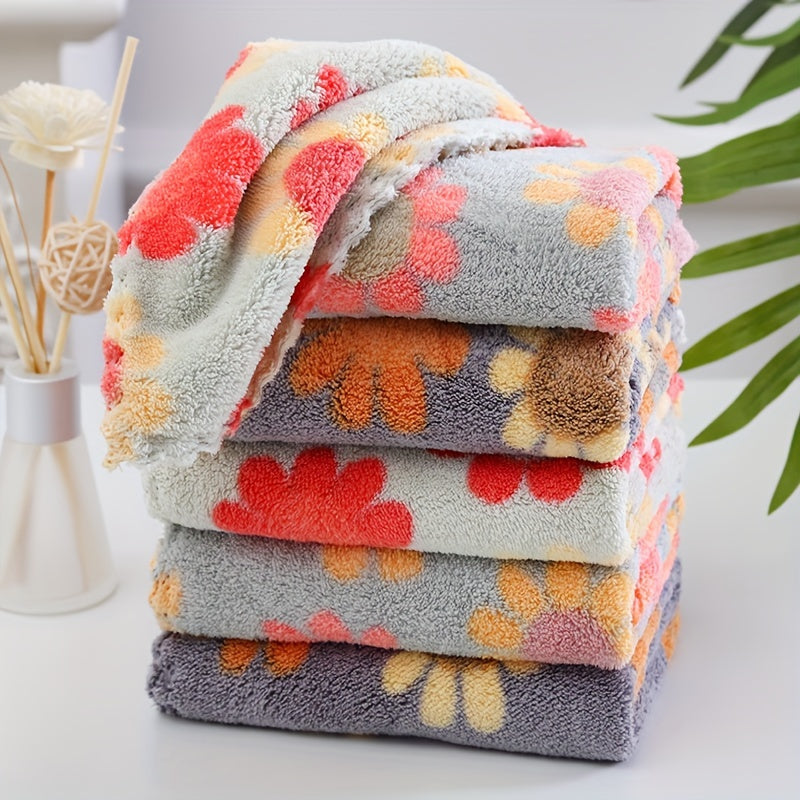 Juego de 4 toallas de coral absorbentes de secado rápido con estampado floral para baño y cocina