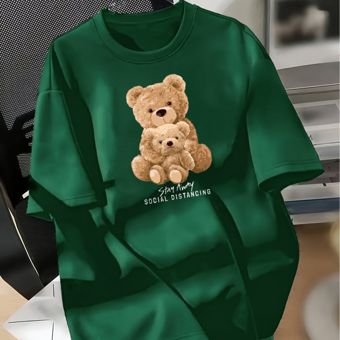 Women's Cotton Casual Crew Neck T-Shirt with Cartoon Bear Print Short Sleeve Loose Fit All-Season
