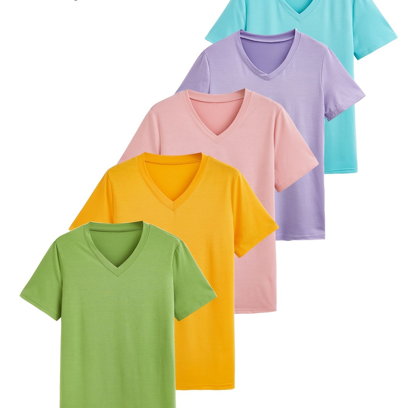 Women's Plus Size Solid V-Neck Short Sleeve 5-Piece Set