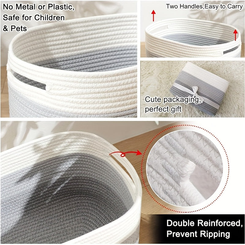 1 dona ipdan to'qilgan saqlash savati hammom, yotoqxona, yashash xonasi, yotoqxona va uy bezaklari uchun. O'yinchoqlar, sochiqlar, kir va javonlarni tartibga solish uchun ideal.