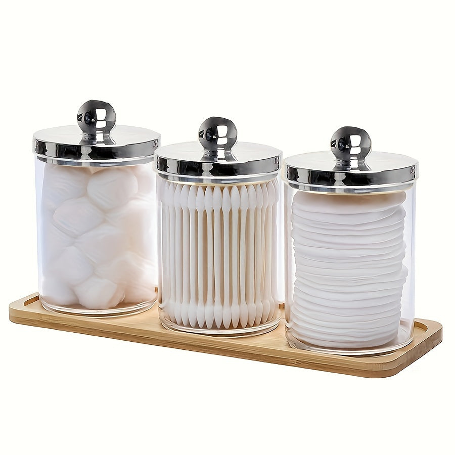3-Piece Acrylic Qtip Holder Set with Tray Bathroom Storage Organizer