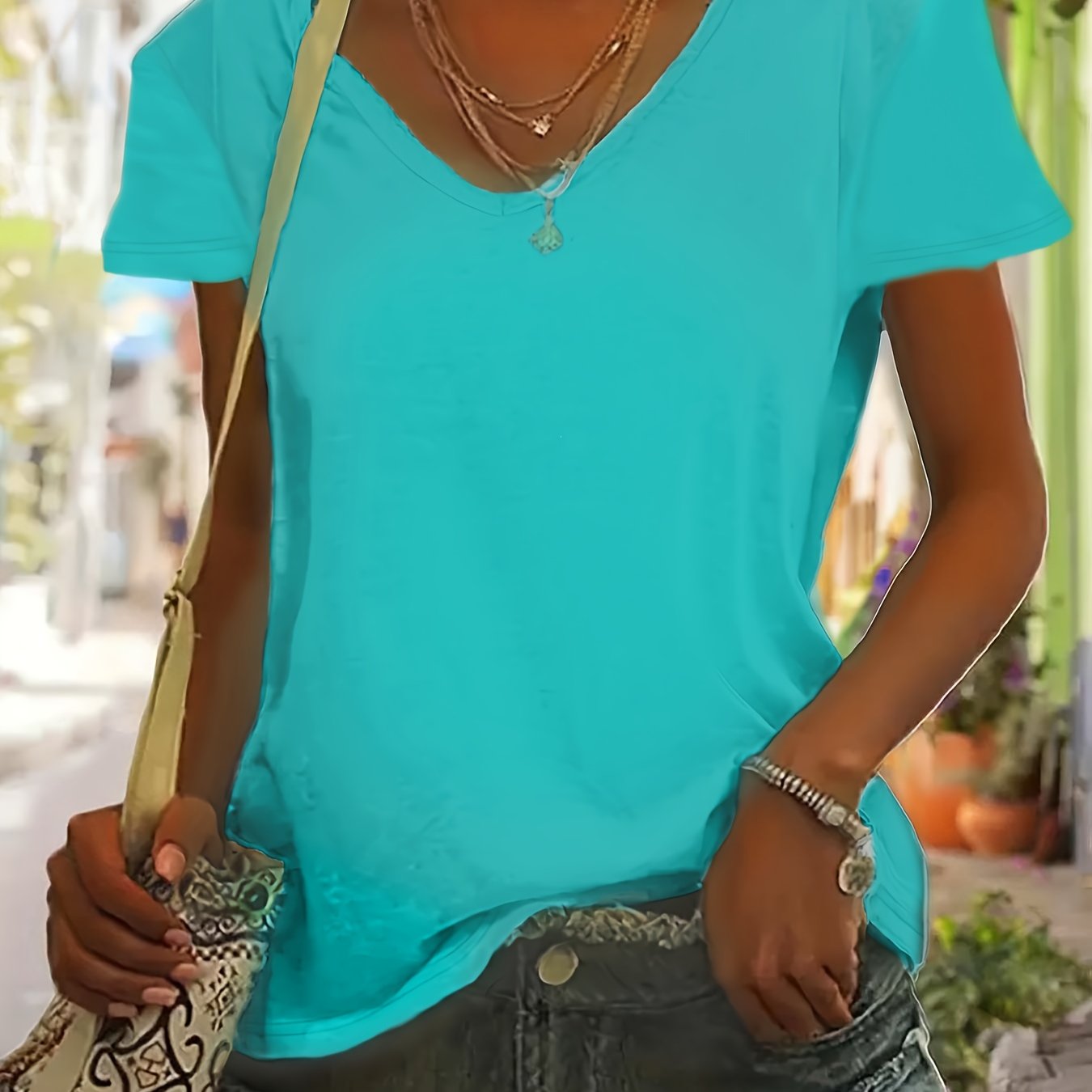 Plus Size Women's V Neck T-Shirt Casual Short Sleeve Spring Summer