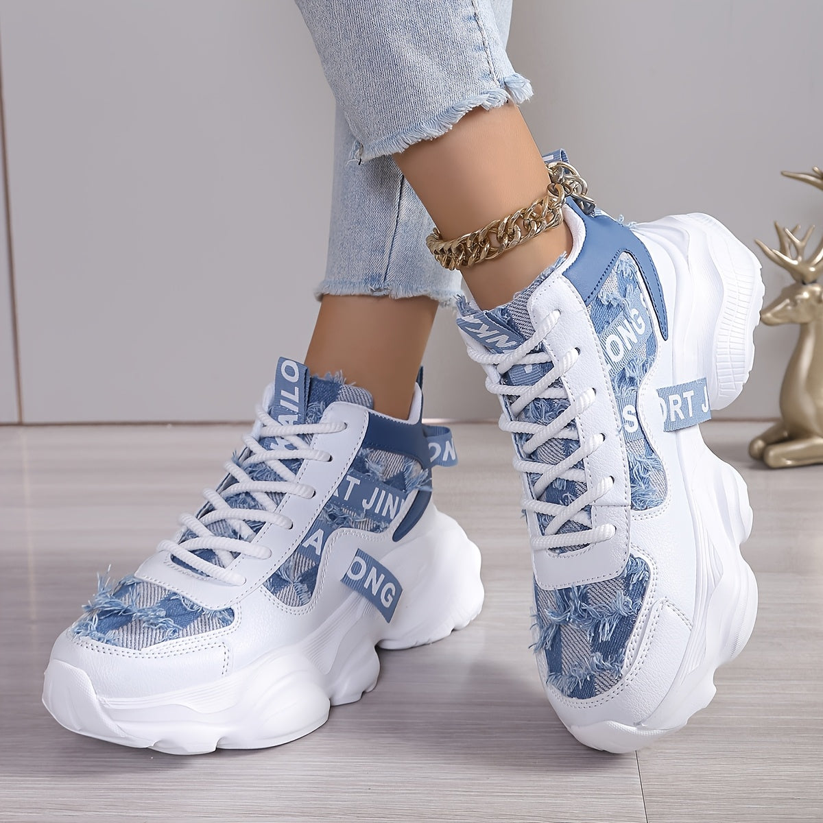 Women's High-Top Sneakers Breathable Fabric EVA Sole All-Season Lightweight