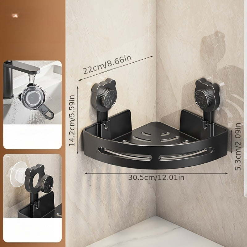Suction Cup Corner Shelf for Bathroom or Kitchen Double Layer Plastic Storage
