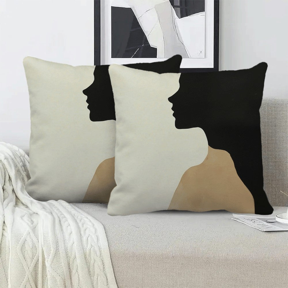 Set of 2 Abstract Face Silhouette Pillow Cases 45.72cm Flannel Zipper Machine Washable