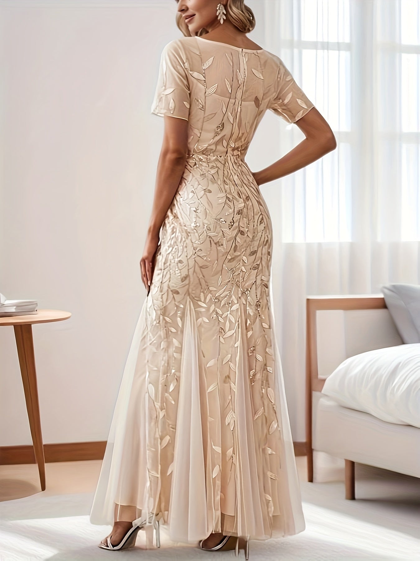 Plus o'lchamli siren kechki kiyimi uzun qo'lqopli, polga cho'zilgan, bir rangli partiya kiyimi