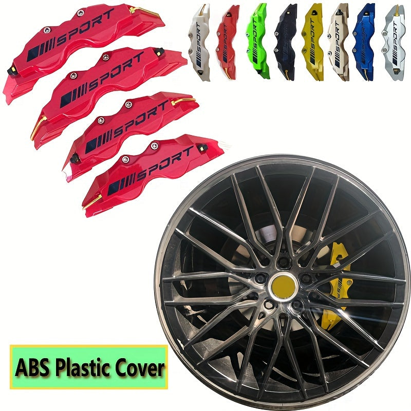 Universal ABS Plastic Brake Caliper Covers Set 2 Pcs Black Sport Logo