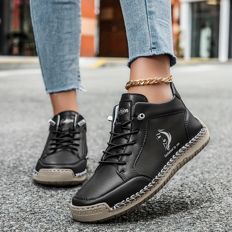 Women's Ankle Boots Leather Breathable Microfiber Non-Slip Casual Sneakers