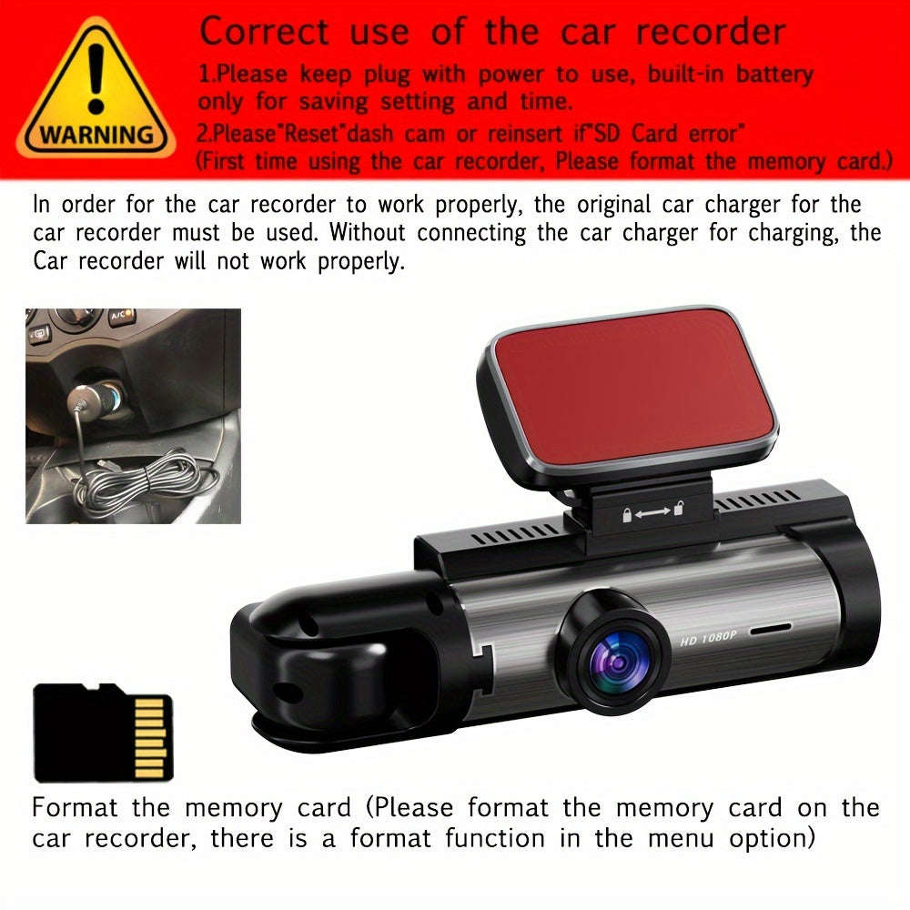 Dual-Channel 3.16-Inch Car Dash Cam Front and Interior Recording