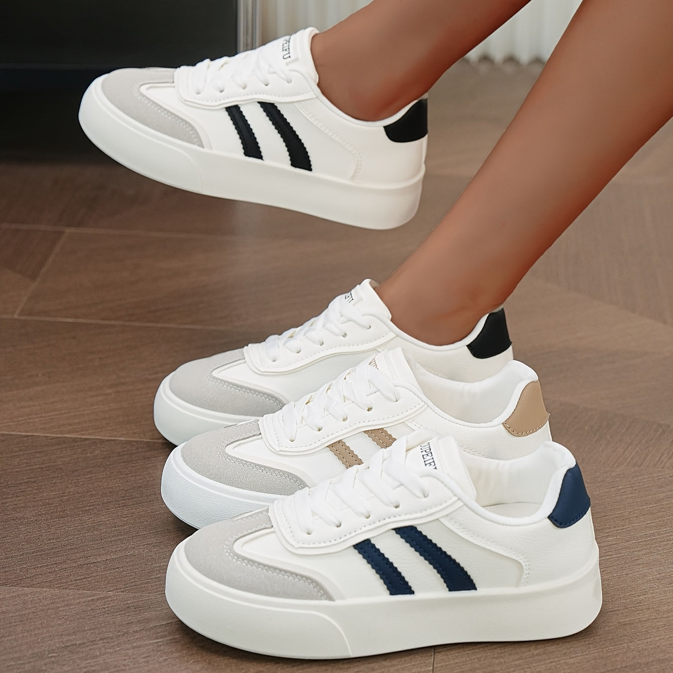 Women’s Casual Sneakers Lightweight PU Low Tops Breathable Fabric Rubber Sole